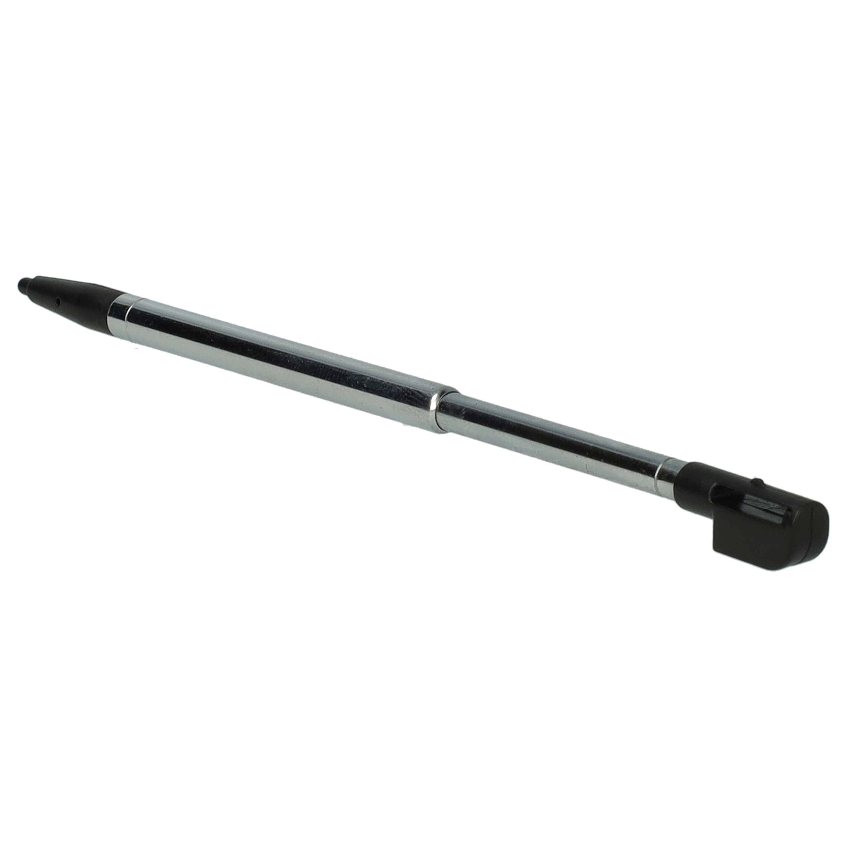 Ein silberner und schwarzer ausziehbarer Stift mit schwarzer Kappe, entwickelt für Touchscreens.