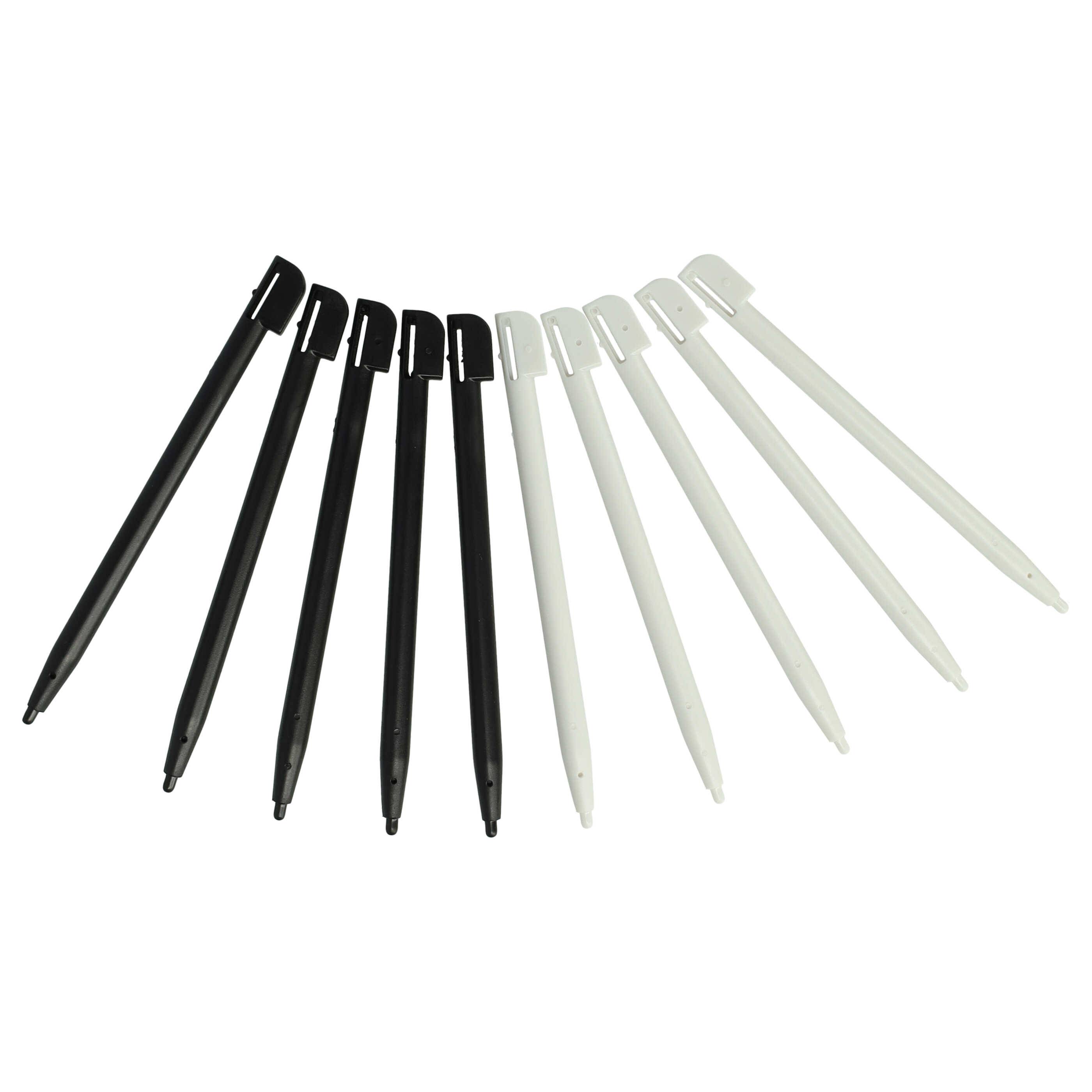 vhbw 10x Eingabestifte kompatibel mit Nintendo DSi, DSi XL, 2DS, DS Lite Spielekonsole - 8,8 cm lang, Schwarz Weiß