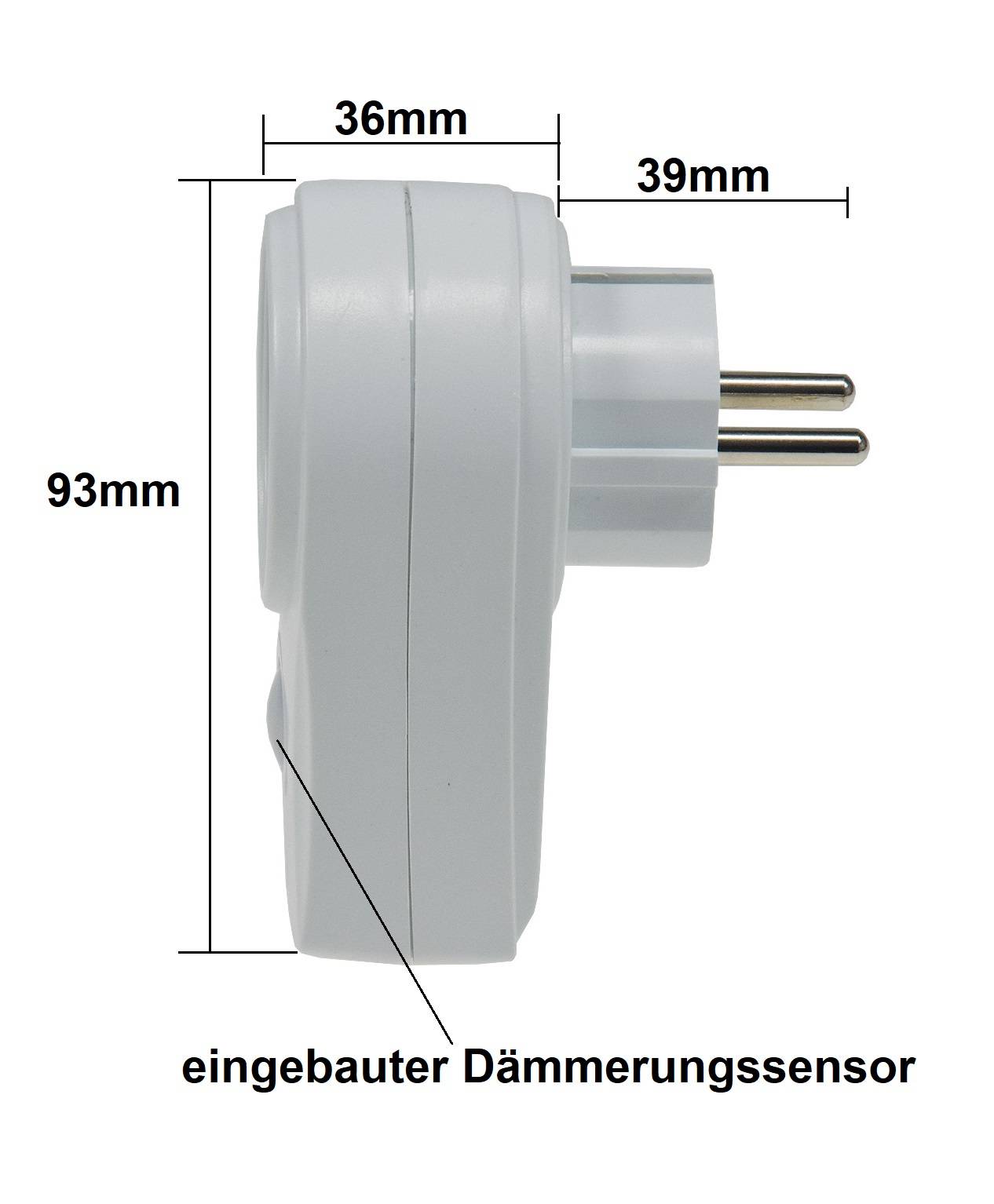 ChiliTec Zwischenstecker mit Dämmerungssensor 230V, mit Steckdose mit erhöhtem Berührungsschutz, max. 280W