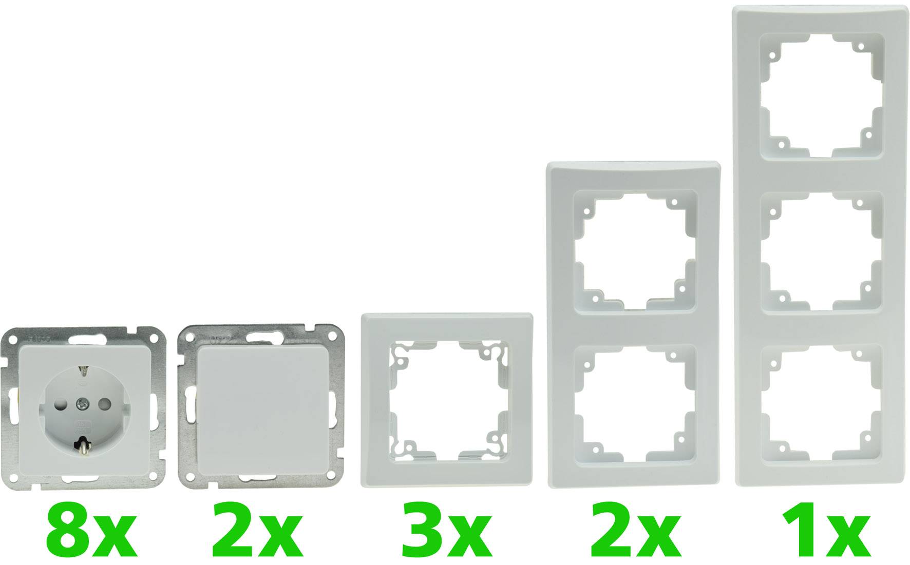 ChiliTec DELPHI Starter-Kit, 16-teilig PRO,weiß 8x Steckdose, 2x Schalter, Klemmanschluß