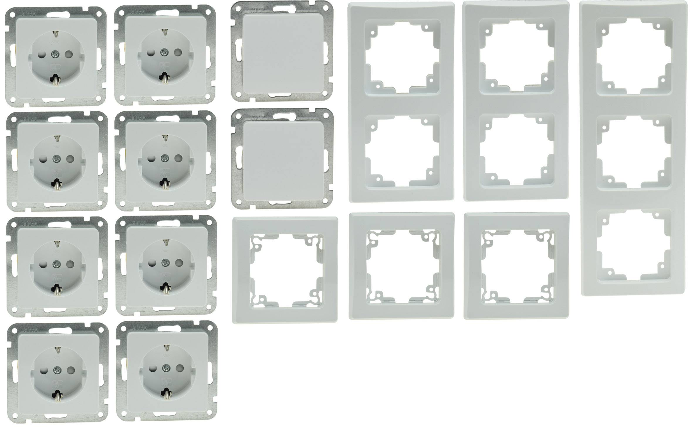 ChiliTec DELPHI Starter-Kit, 16-teilig PRO,weiß 8x Steckdose, 2x Schalter, Klemmanschluß