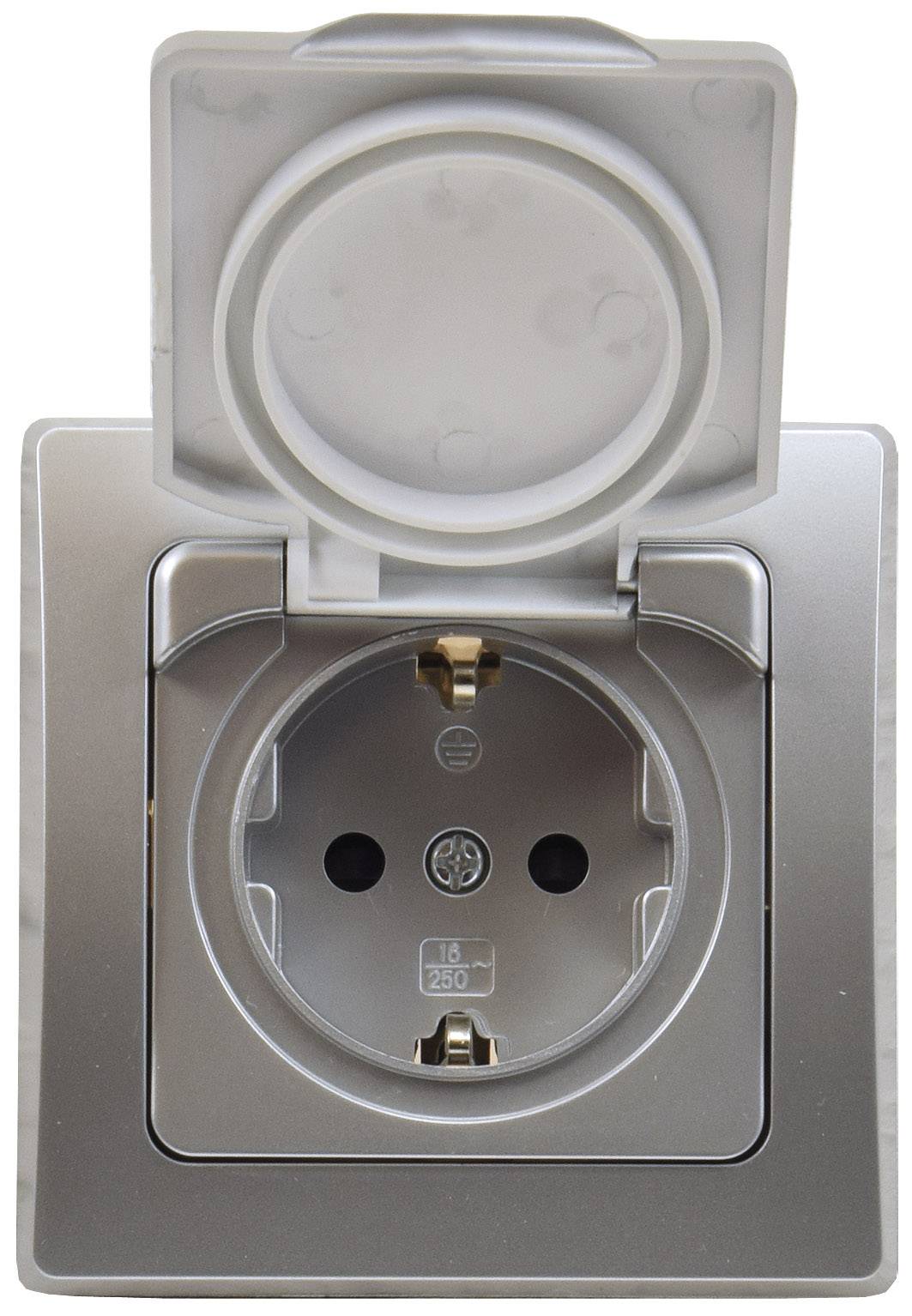 ChiliTec 22307 DELPHI Schutzkontakt-Steckdose IP44 250V~/ 16A, inkl. Rahmen, UP, silber