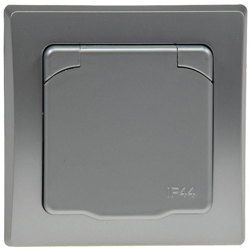 ChiliTec DELPHI Schutzkontakt-Steckdose IP44 250V AC / 16A, inkl. Rahmen, UP, silber