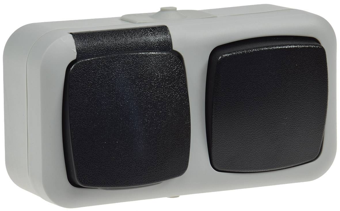 ChiliTec Feuchtraum Kombi-Schalter/Steckdose,IP44 250V AC / 10 / 16A, grau, AP horizontal