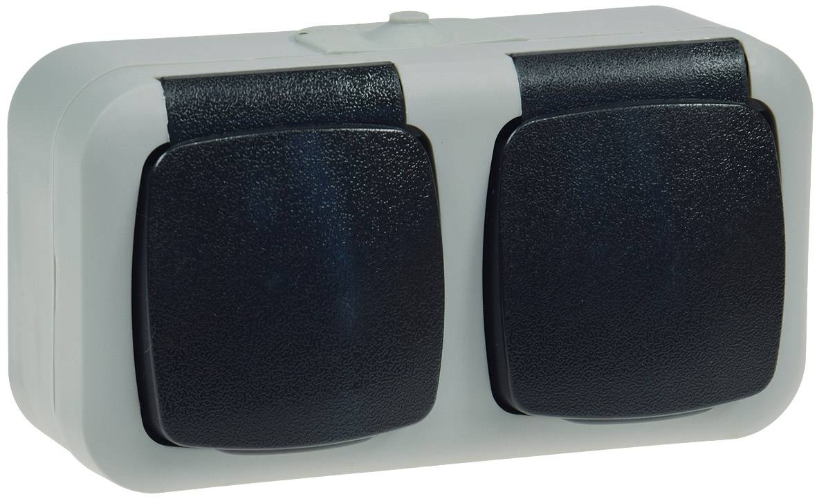 ChiliTec Feuchtraum Doppel-Steckdose, IP44 250V AC / 16A, inkl. AP-Rahmen, grau