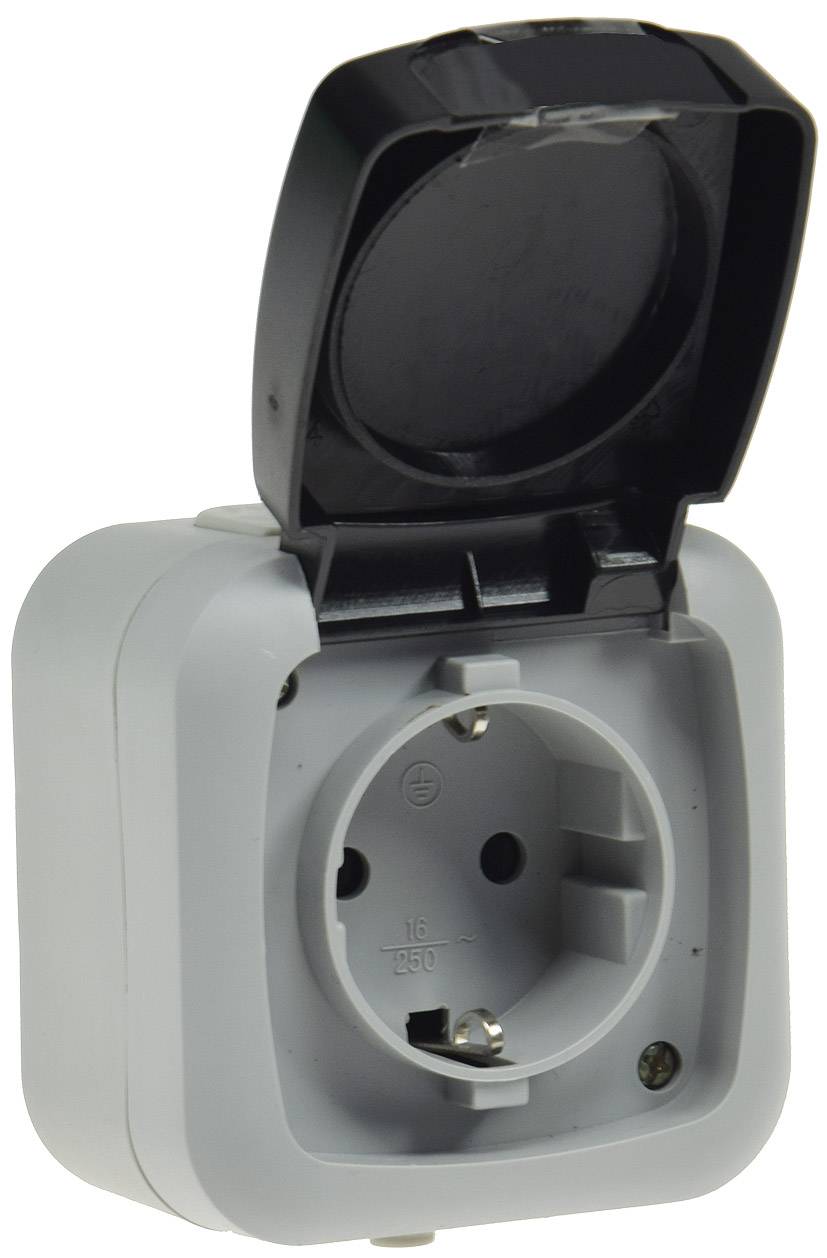 ChiliTec 20468 Feuchtraum Steckdose, IP44 250V~/ 16A, inkl. AP-Rahmen, grau