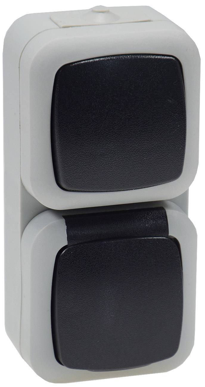 ChiliTec Feuchtraum Kombi-Schalter/Steckdose,IP44 250V AC/ 10/16A, grau, AP vertikal