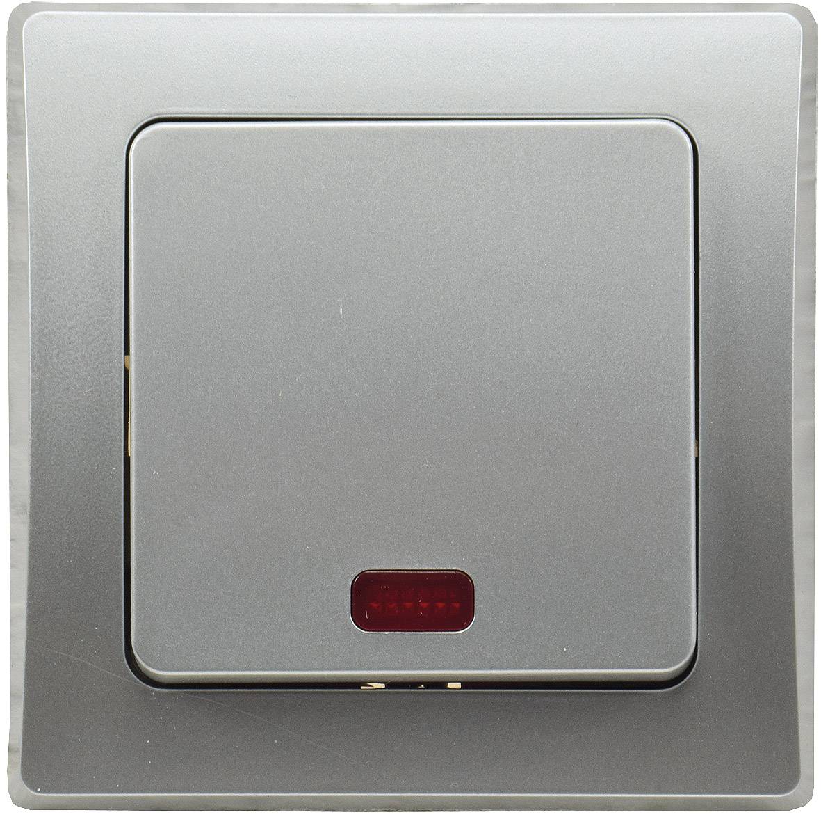 ChiliTec DELPHI Kontroll-Schalter mit Lämpchen 250V AC / 10A, inkl. Rahmen, UP, silber