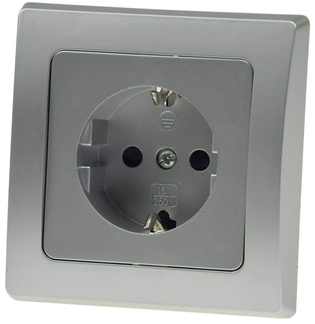 ChiliTec DELPHI Schutzkontakt-Steckdose, silber 250V AC / 16A, inkl. Rahmen, Klemmanschluss