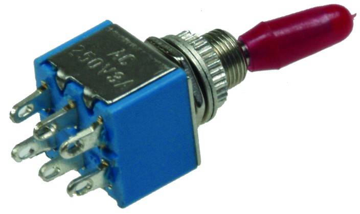 ChiliTec 21353 Miniatur Kippschalter 2x EIN/EIN 12V/3A, Lötösen, 6-Pin, Gewinde Ø 6mm