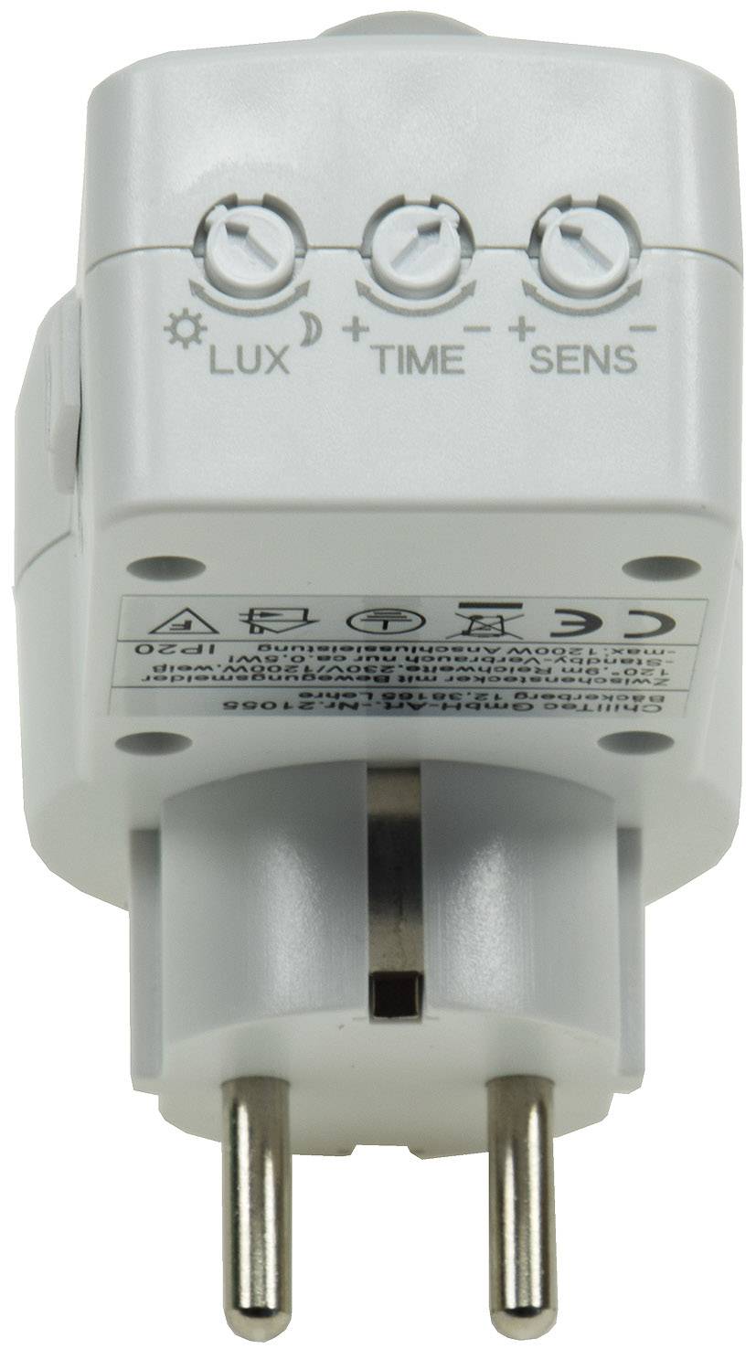 ChiliTec 21055 Zwischenstecker mit Bewegungsmelder 120°, 9m Reichweite , 230V/1200W, weiß