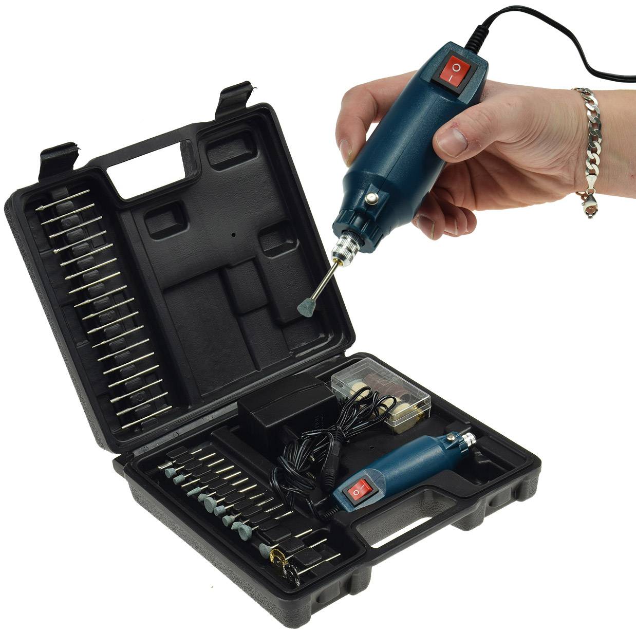 ChiliTec 22131 Mini-Bohrmaschine "Drill-Power V2" 12V= 12.000UpM, 63-teilig, viel Zubehör