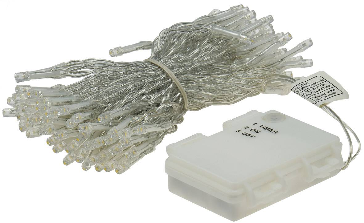 ChiliTec LED Batterie-Lichterkette CT-TK100 10m warmweiß, IP44, 100 LEDs, mit 6Std.Timer
