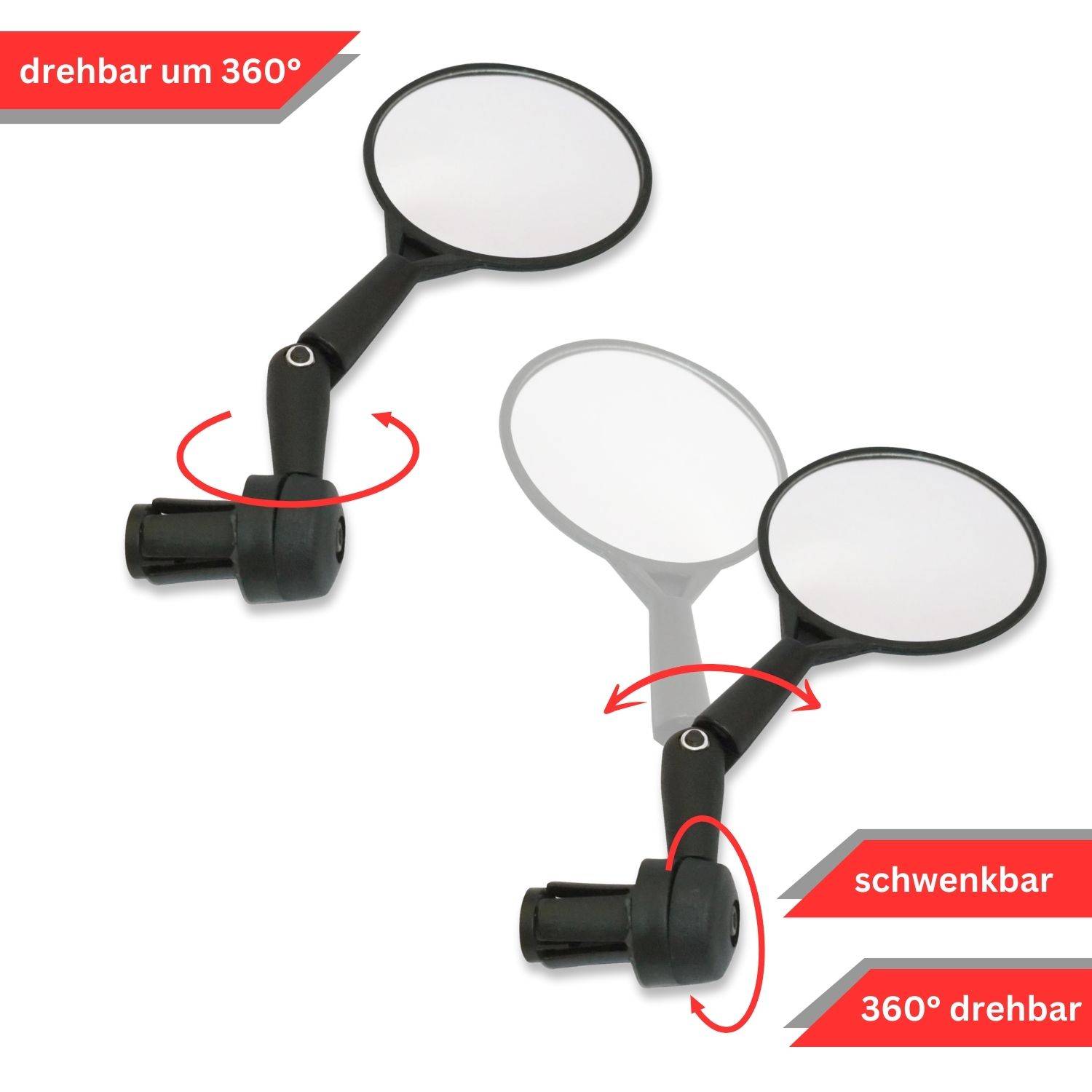 Red Loon Fahrradspiegel für Lenker - Rückspiegel Fahrrad Fahrradrückspiegel E Bike - Lenkerspiegel Fahrrad Spiegel konvex - klappbar 360° drehbar