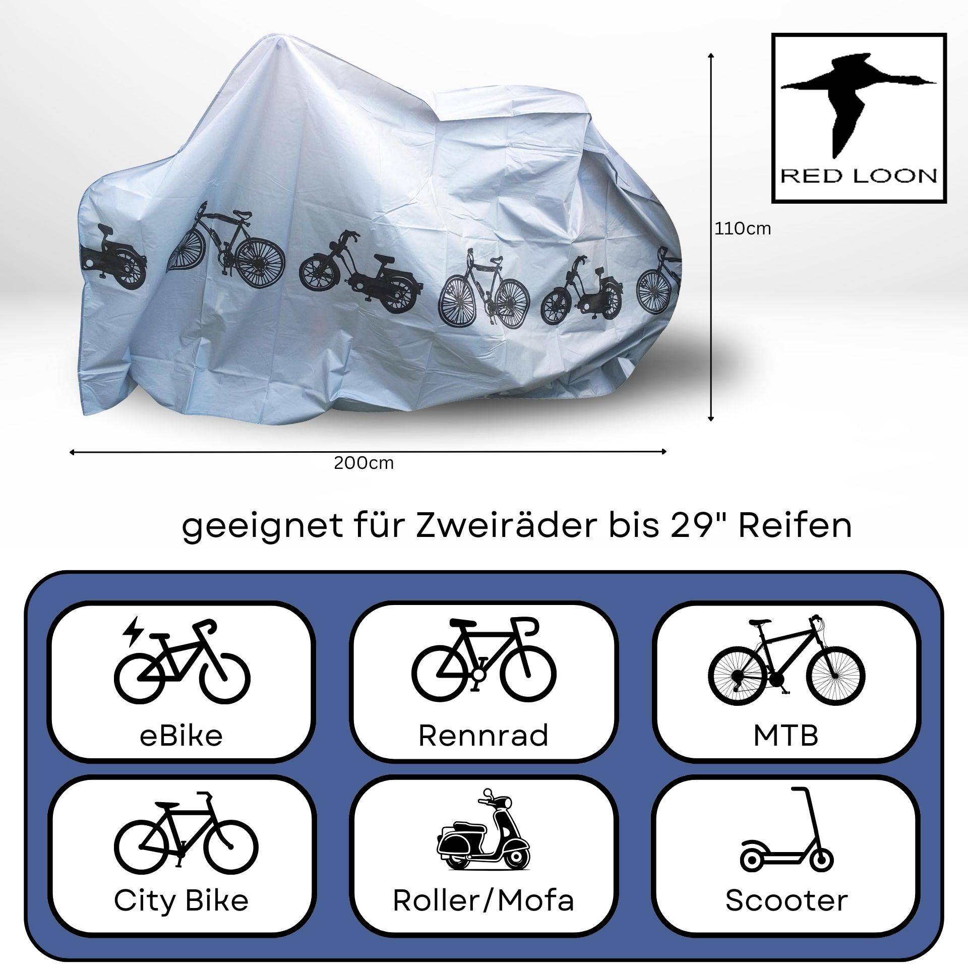 universal Fahrradplane 200x110cm Fahrradabdeckung Schutzhülle Cycle Cover Fahrradhülle