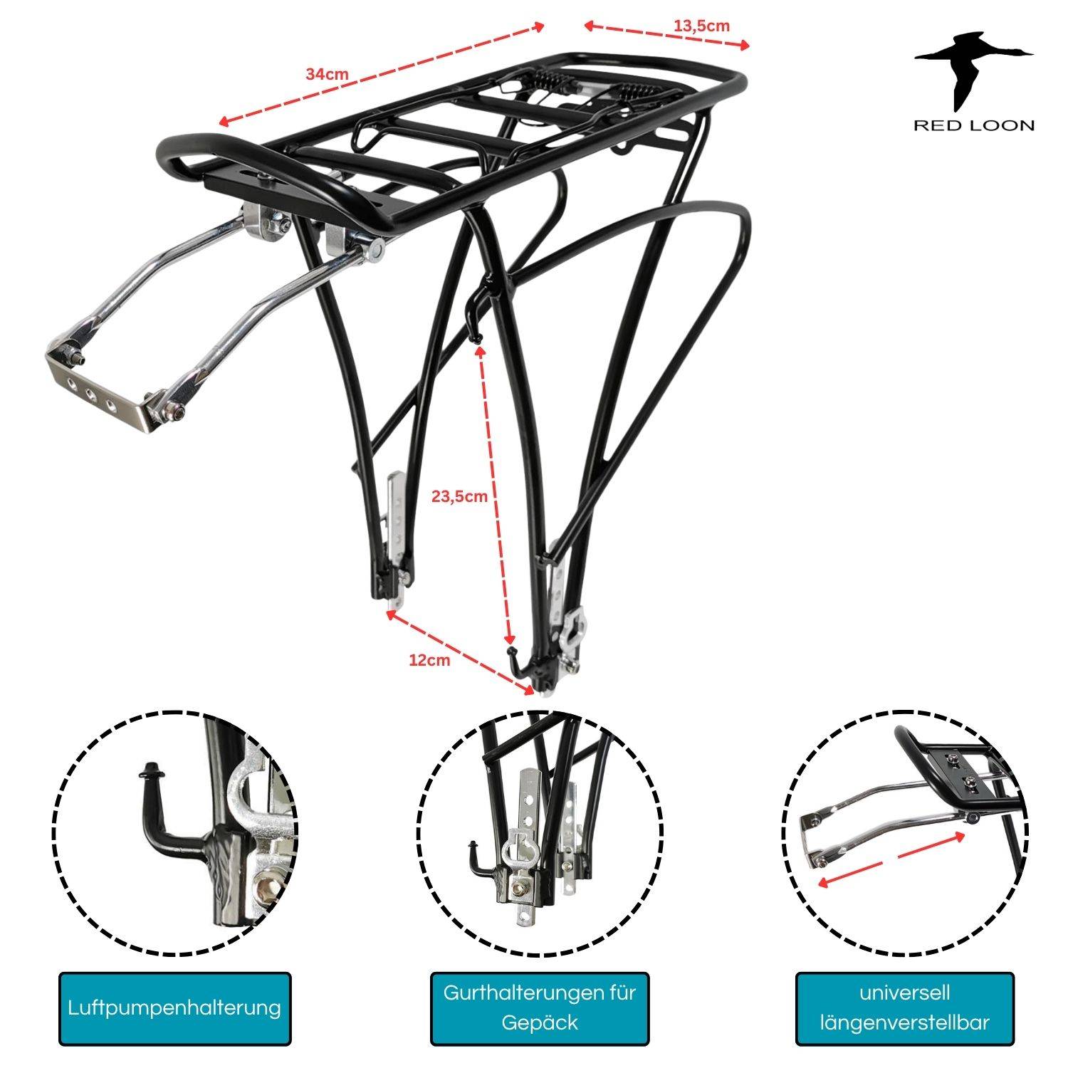 Red Loon Fahrrad Gepäckträger hinten - Fahrradgepäckträger mit Federklappe - Aluminiumlegierung - Rad Gepäckträger passend für 24-28" verstellb