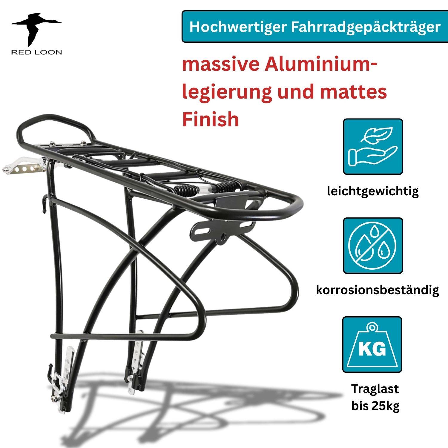 Red Loon Fahrrad Gepäckträger hinten - Fahrradgepäckträger mit Federklappe - Aluminiumlegierung - Rad Gepäckträger passend für 24-28" verstellb