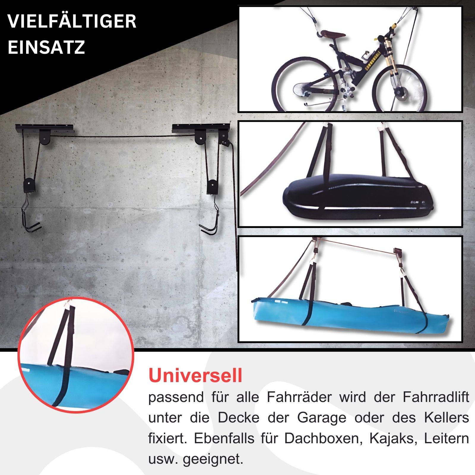 Fahrradlift XL E-Bike Lift Deckenlift Fahrradaufzug Fahrrad Deckenhalter bis 57kg