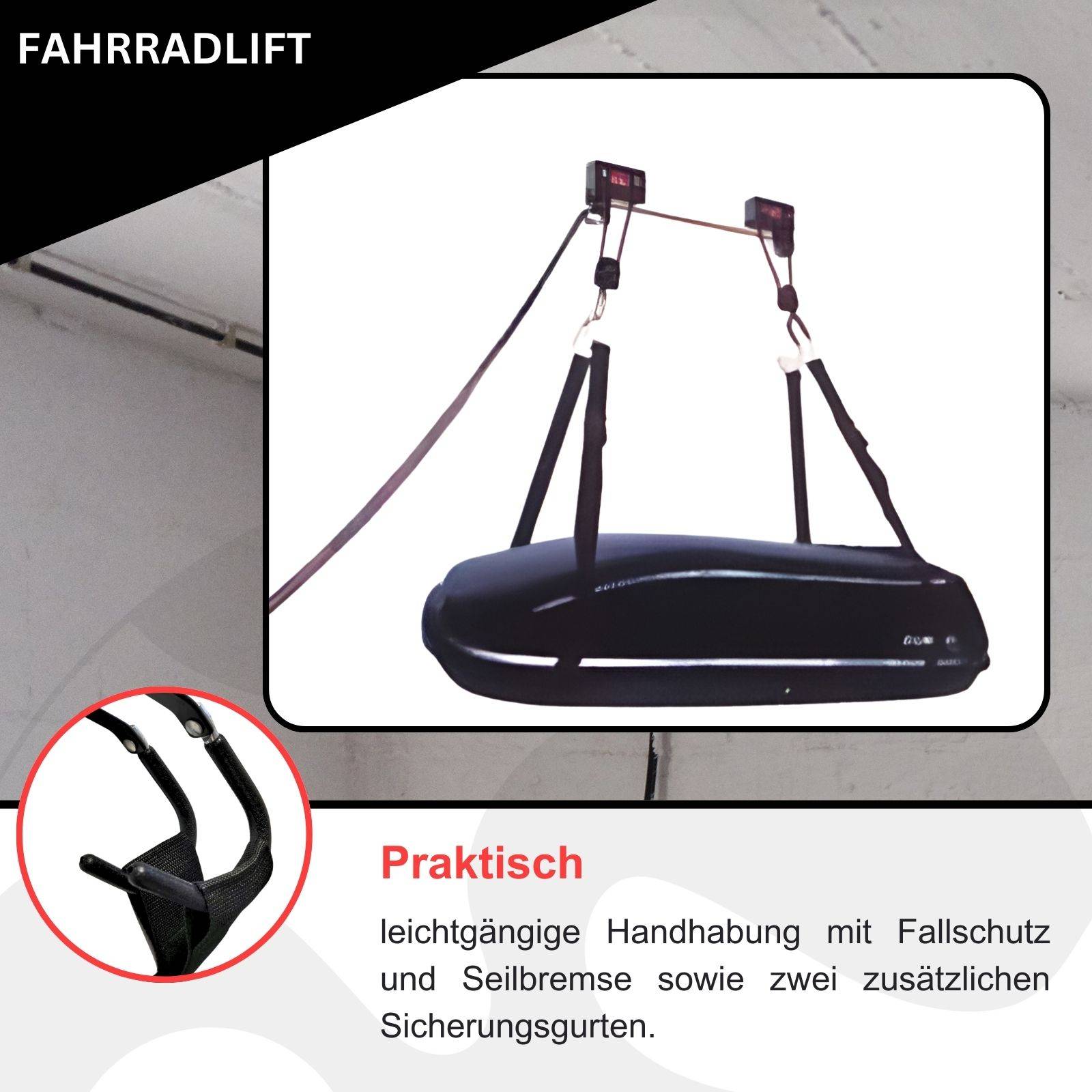 Fahrradlift XL E-Bike Lift Deckenlift Fahrradaufzug Fahrrad Deckenhalter bis 57kg
