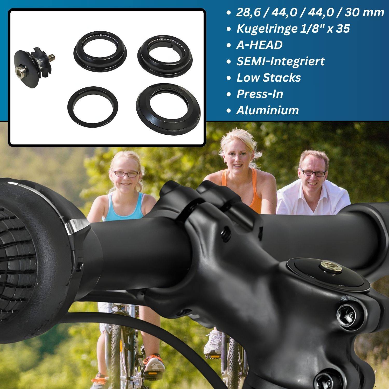 Fahrrad Steuersatz 1 1/8 MTB - Red Loon - Ahead Kugelring semi integriert - Aluminium Lenkkopflager Low Stack - Fahrrad Headset Lenklager