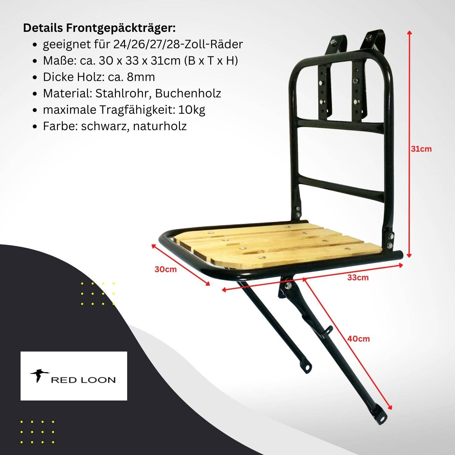 Frontgepäckträger Fahrrad + Fahrradkorb XL Pro | Fahrrad Gepäckträger vorne | Gepäckträger Vorderrad | Fahrrad Gepäckhalter für Hollandrad | F
