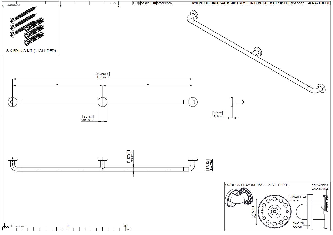 pba 01 Haltegriff 1570 mit Mittelstütze, aus Nylon