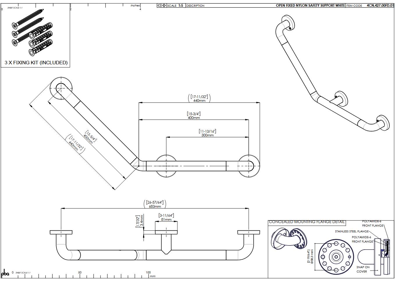 pba 01 Winkelgriff, fest 400x400mm, aus Nylon