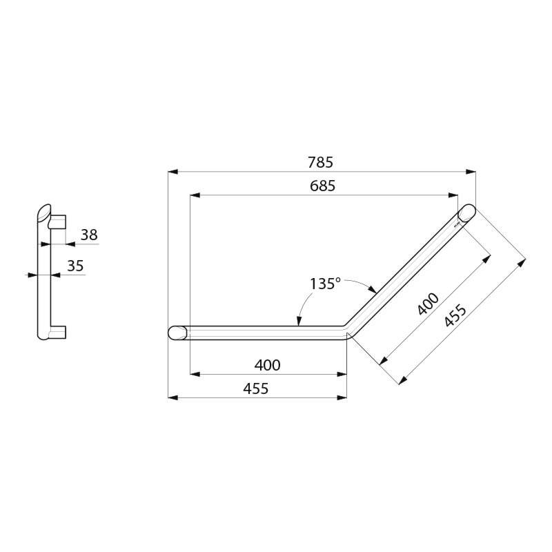 Delabie Winkelgriff 135° Be-Line® 400 x 400 mm anthrazit-metallic