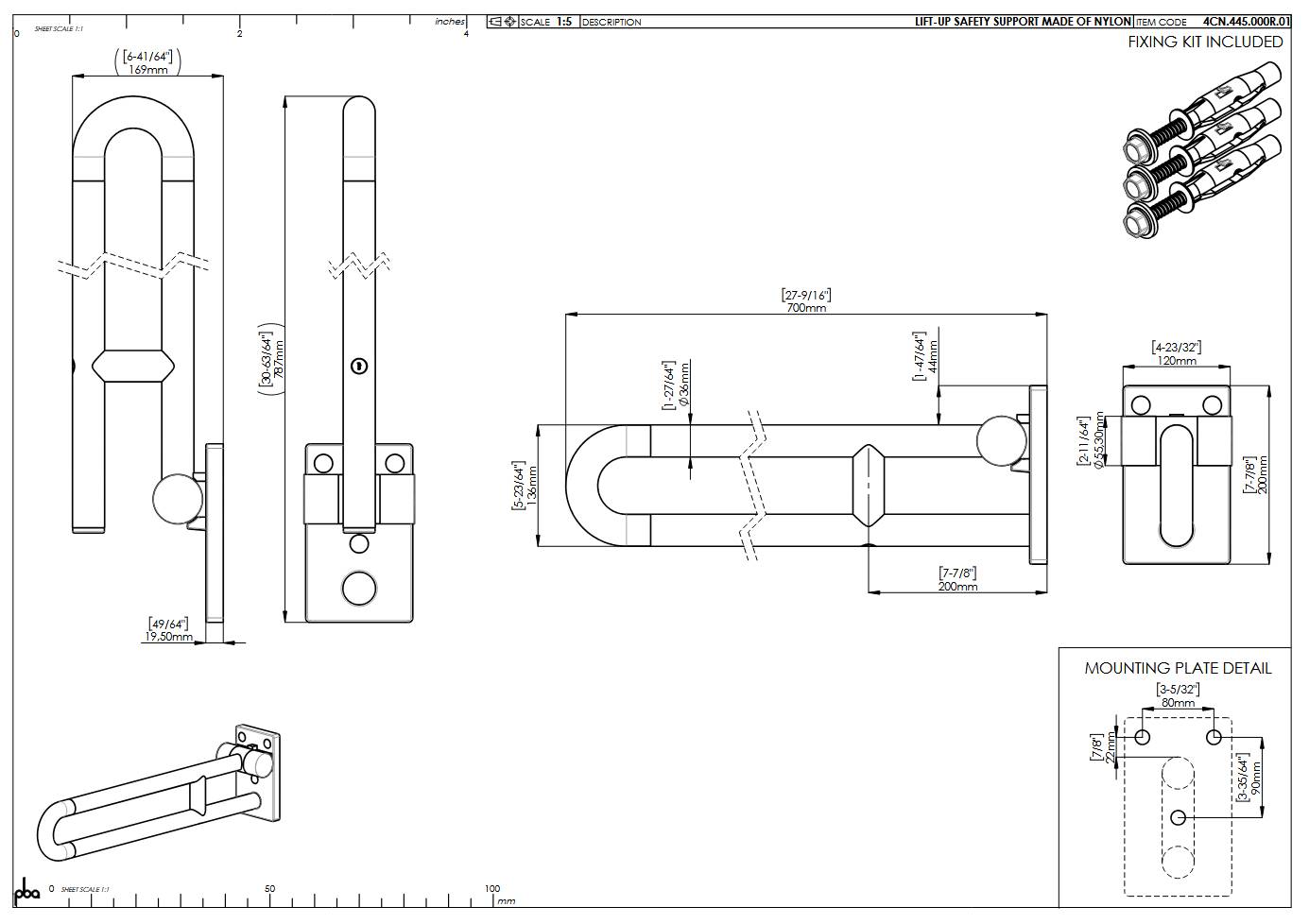 pba 01 Stützklappgriff 700mm aus Nylon