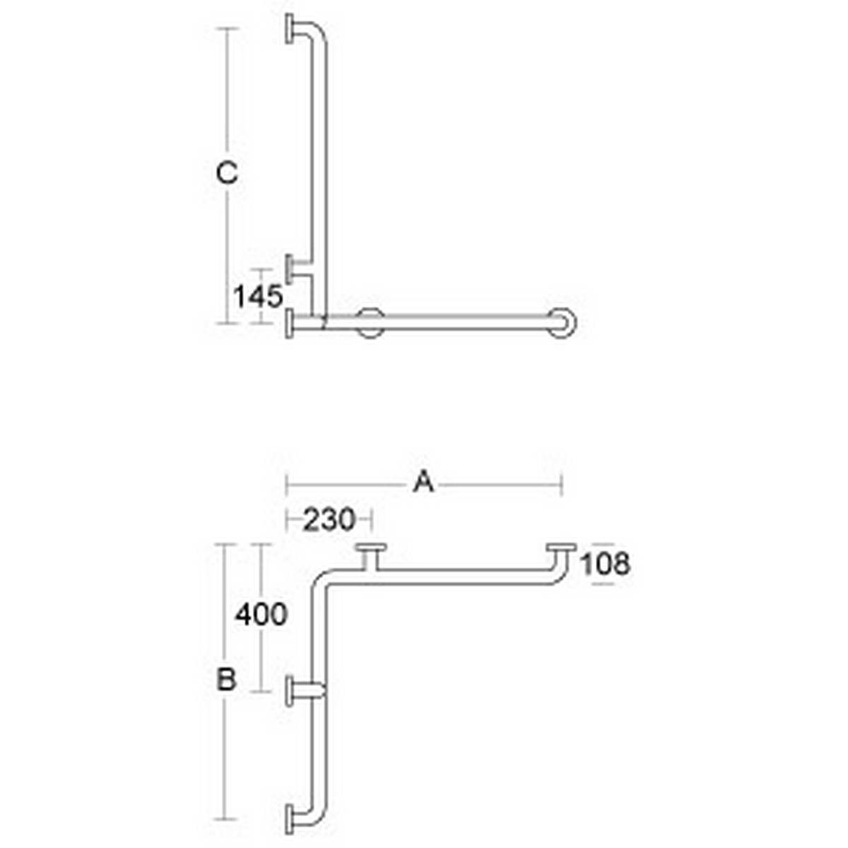 PBA Duschhandlauf 760mm mit Brausehalterstange Links