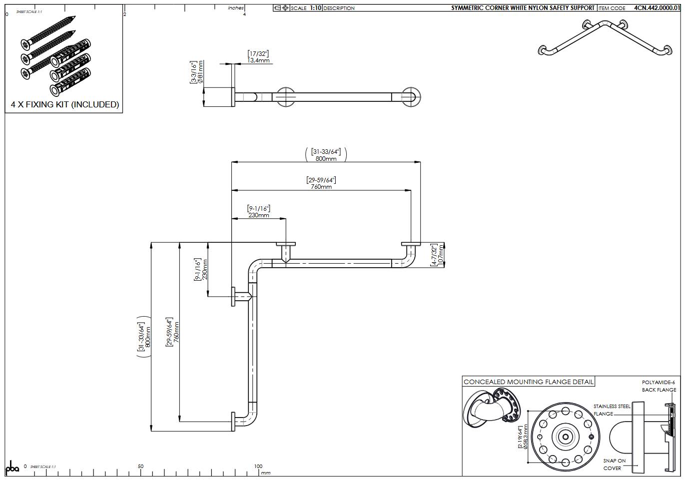 pba 01 Duschhandlauf 760x760mm aus Nylon