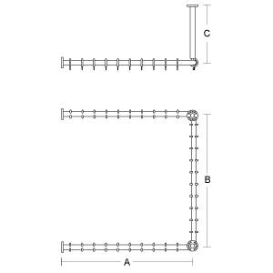 pba 01 Duschvorhangstange, U 1500x1500mm U- Form mit 2 DA 440mm aus Nylon
