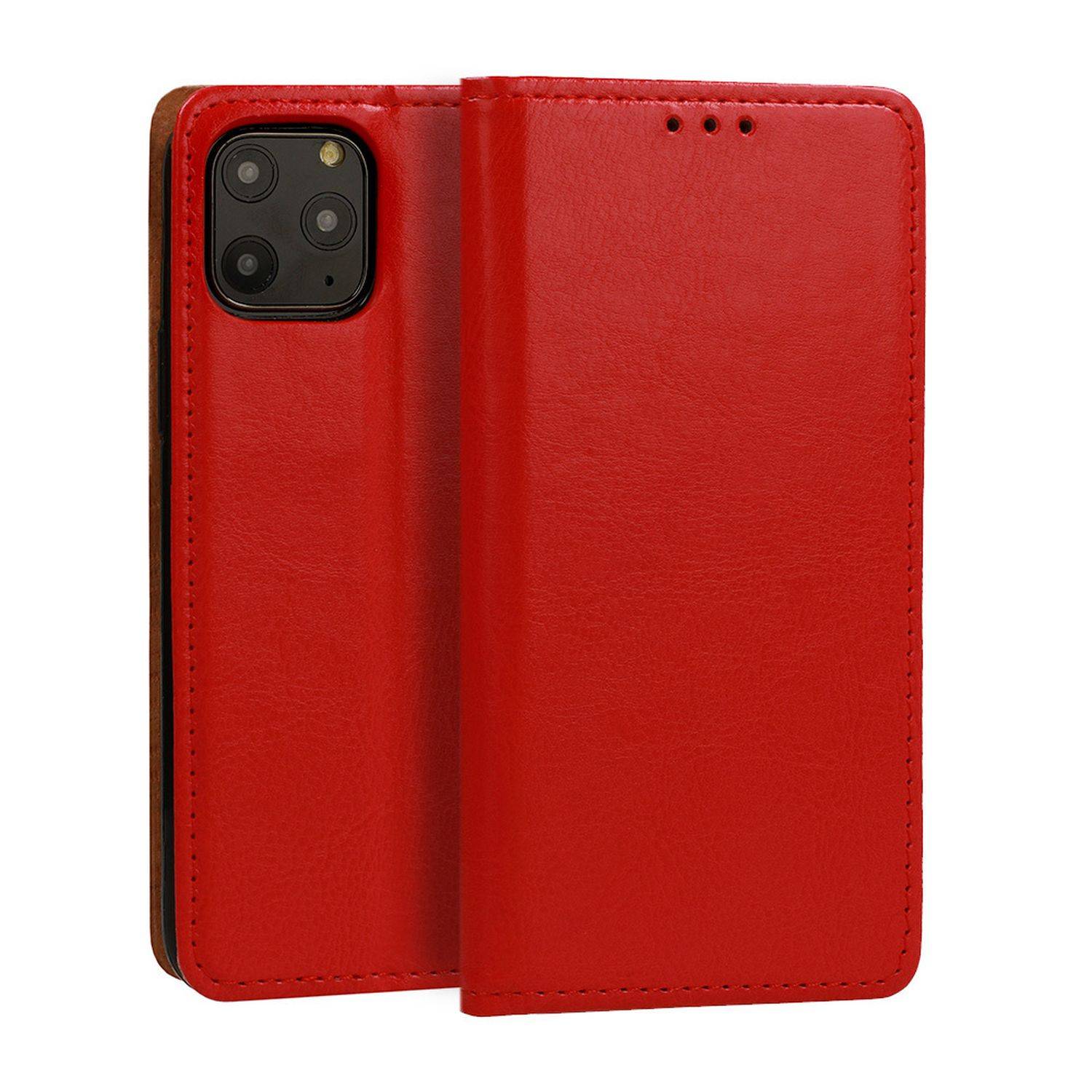 Echt Leder Buchtasche Hülle kompatibel mit Samsung Galaxy A15 5G Rot