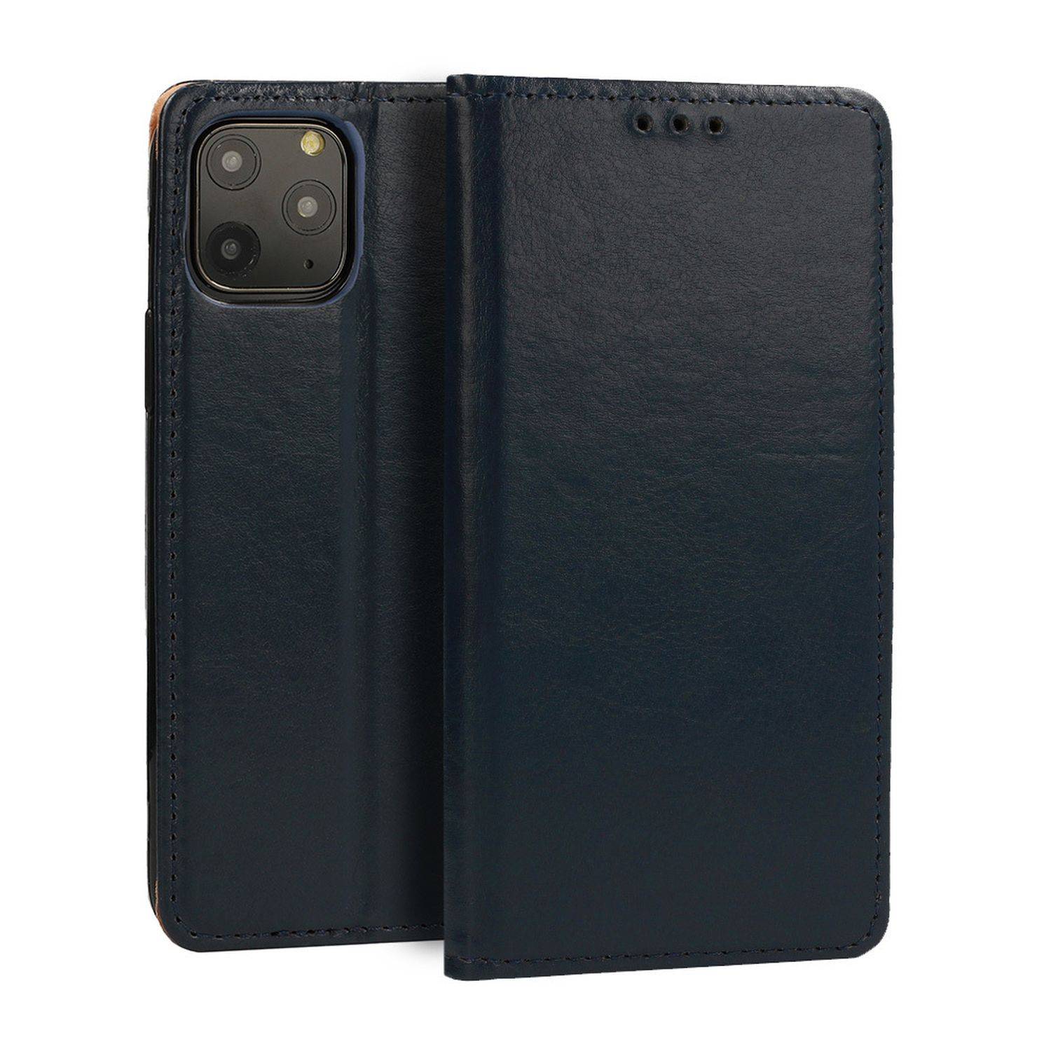 Echt Leder Buchtasche Hülle kompatibel mit Samsung Galaxy S24 Dunkelblau