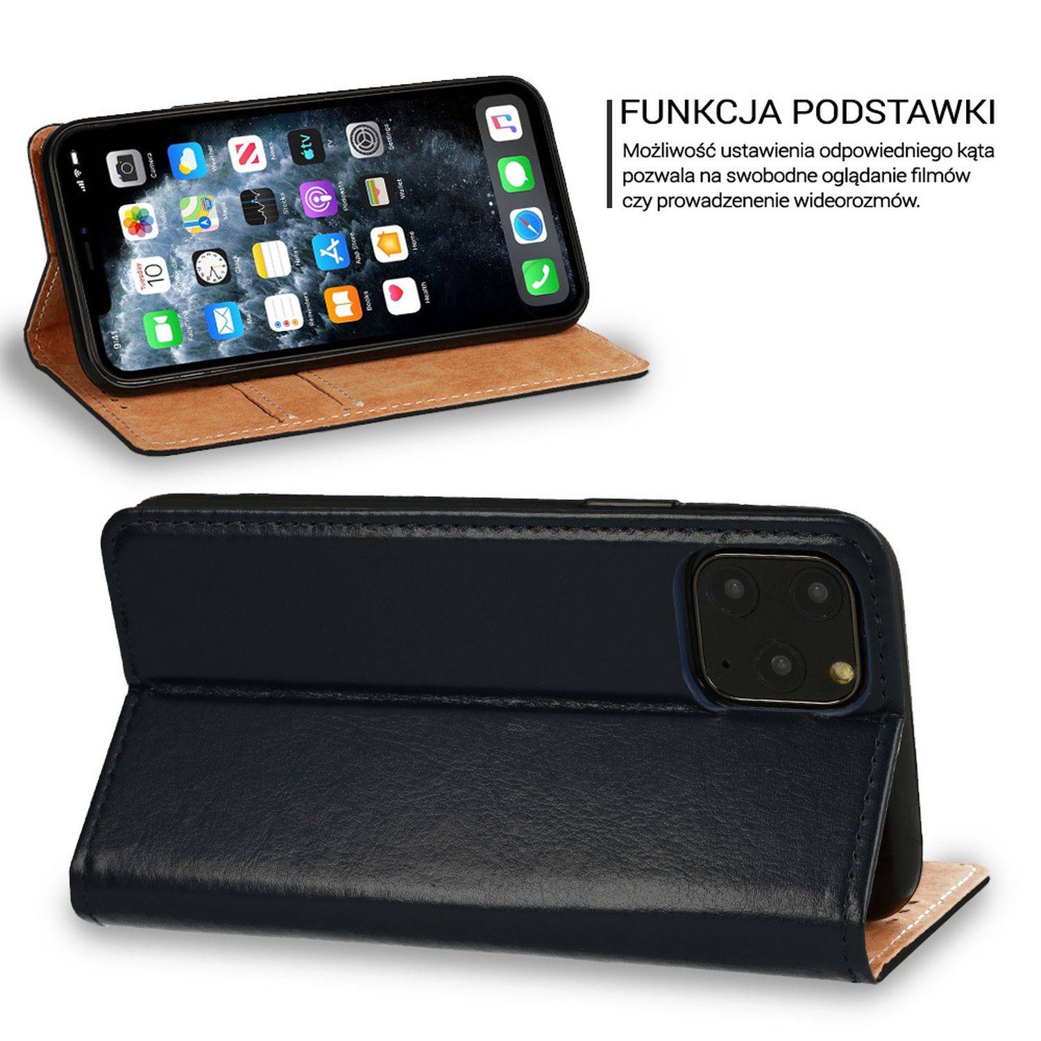 Echt Leder Buchtasche Hülle kompatibel mit Samsung Galaxy S24 Ultra Dunkelblau