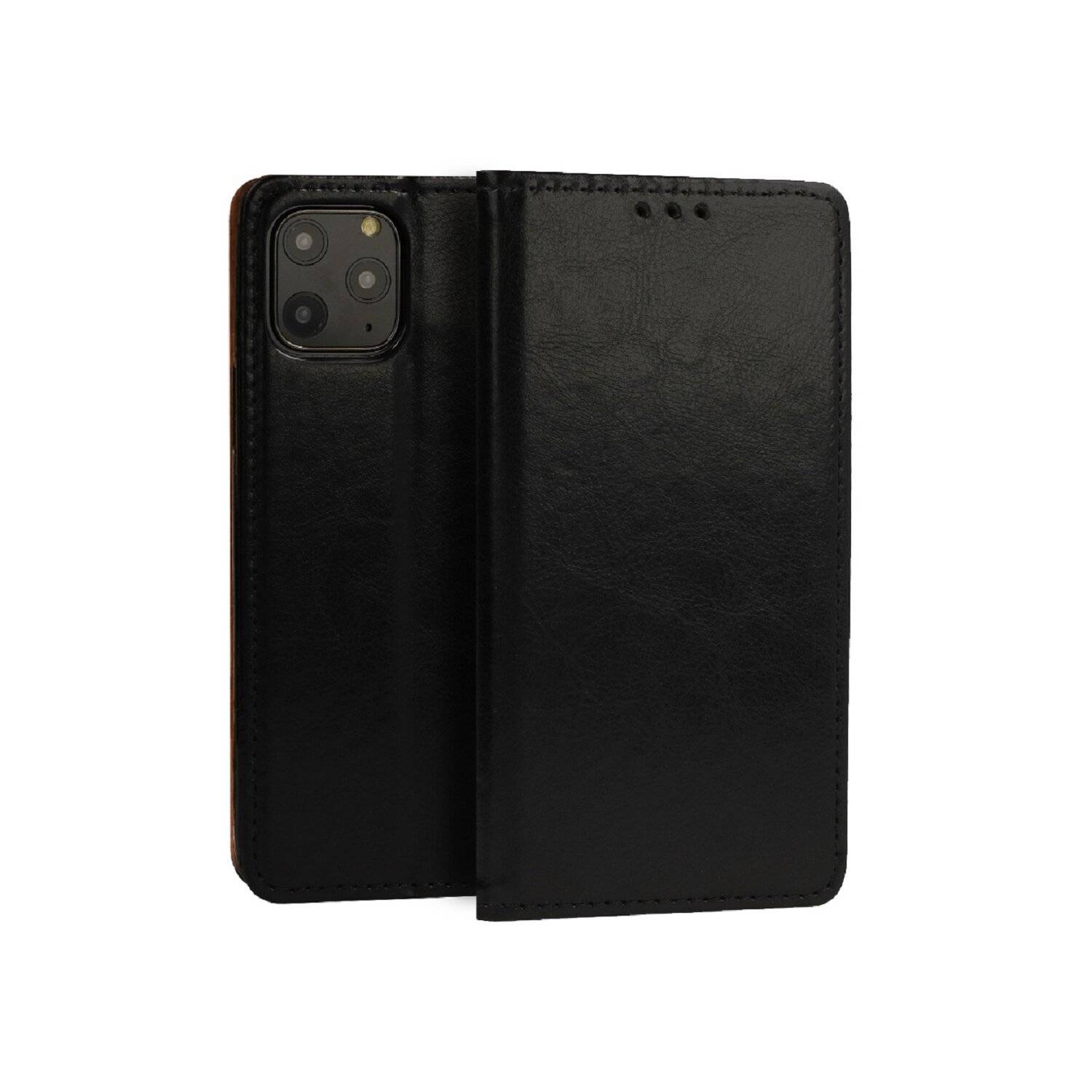 Echt Leder Buchtasche Hülle kompatibel mit Samsung Galaxy S24 Plus Schwarz