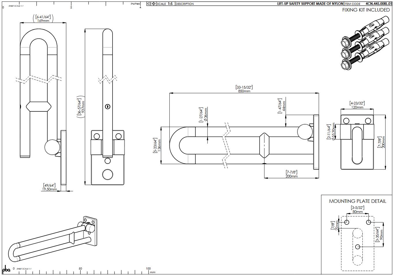 pba 01 Stützklappgriff 850mm aus Nylon