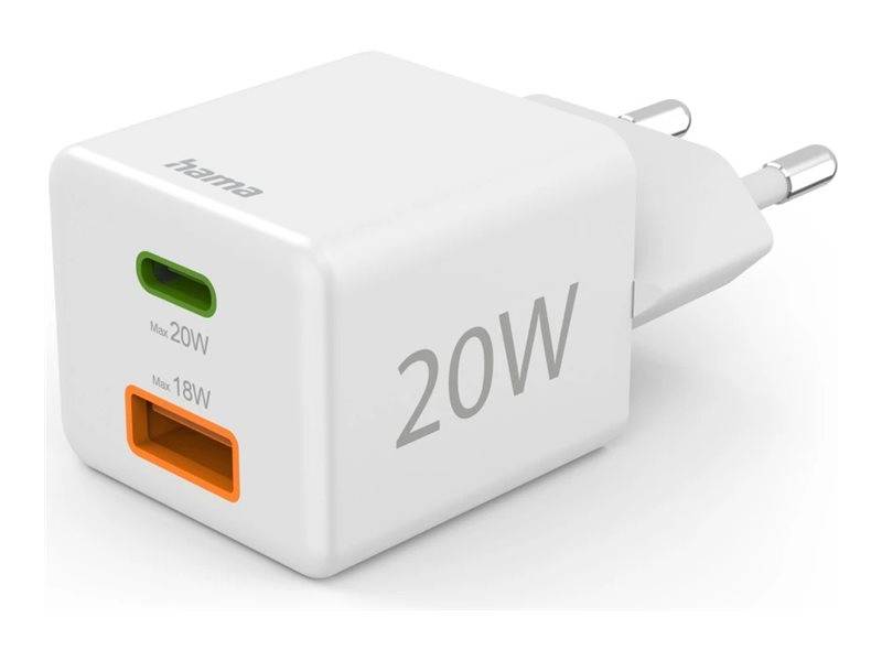 Hama - Netzteil - 20 Watt - 3 A - PD, QC 2.0, QC 3.0 - 2 Ausgabeanschlussstellen (USB Typ A, 24 pin USB-C)