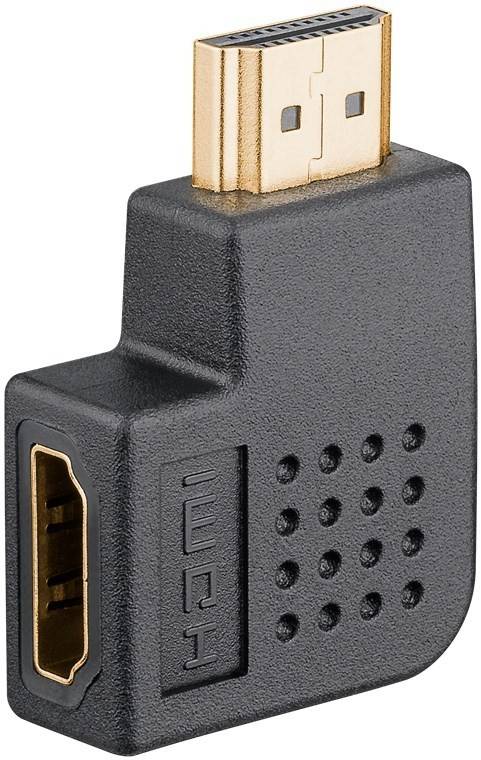 Nahaufnahme eines schwarzen HDMI-Adapters mit strukturierter Oberfläche und vergoldeten Anschlüssen, die seine Robustheit und Verbindungsfähigkeiten hervorheben.