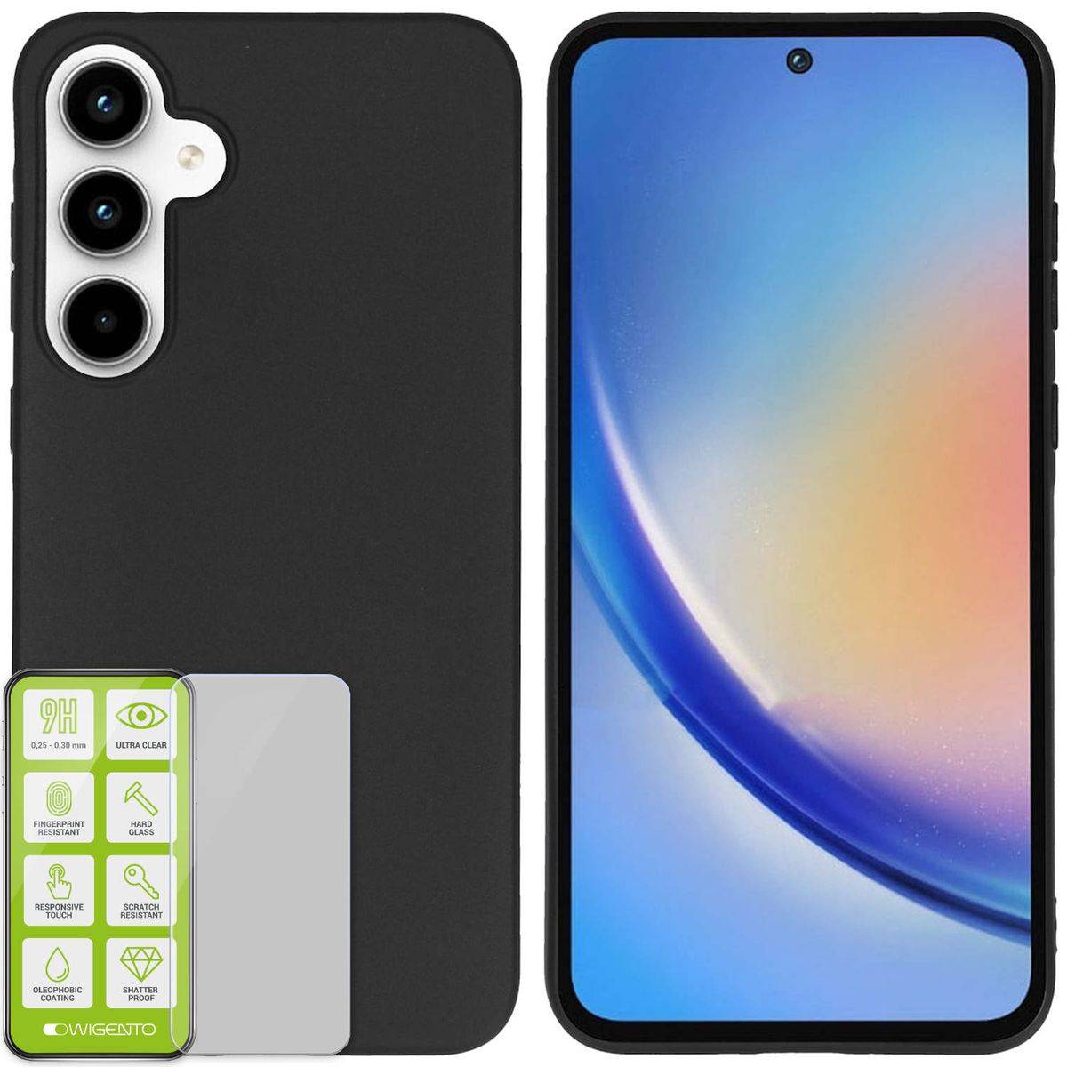 Für Samsung Galaxy A35 TPU Hülle dünn Schwarz + 0,26 H9 Glas Schutz