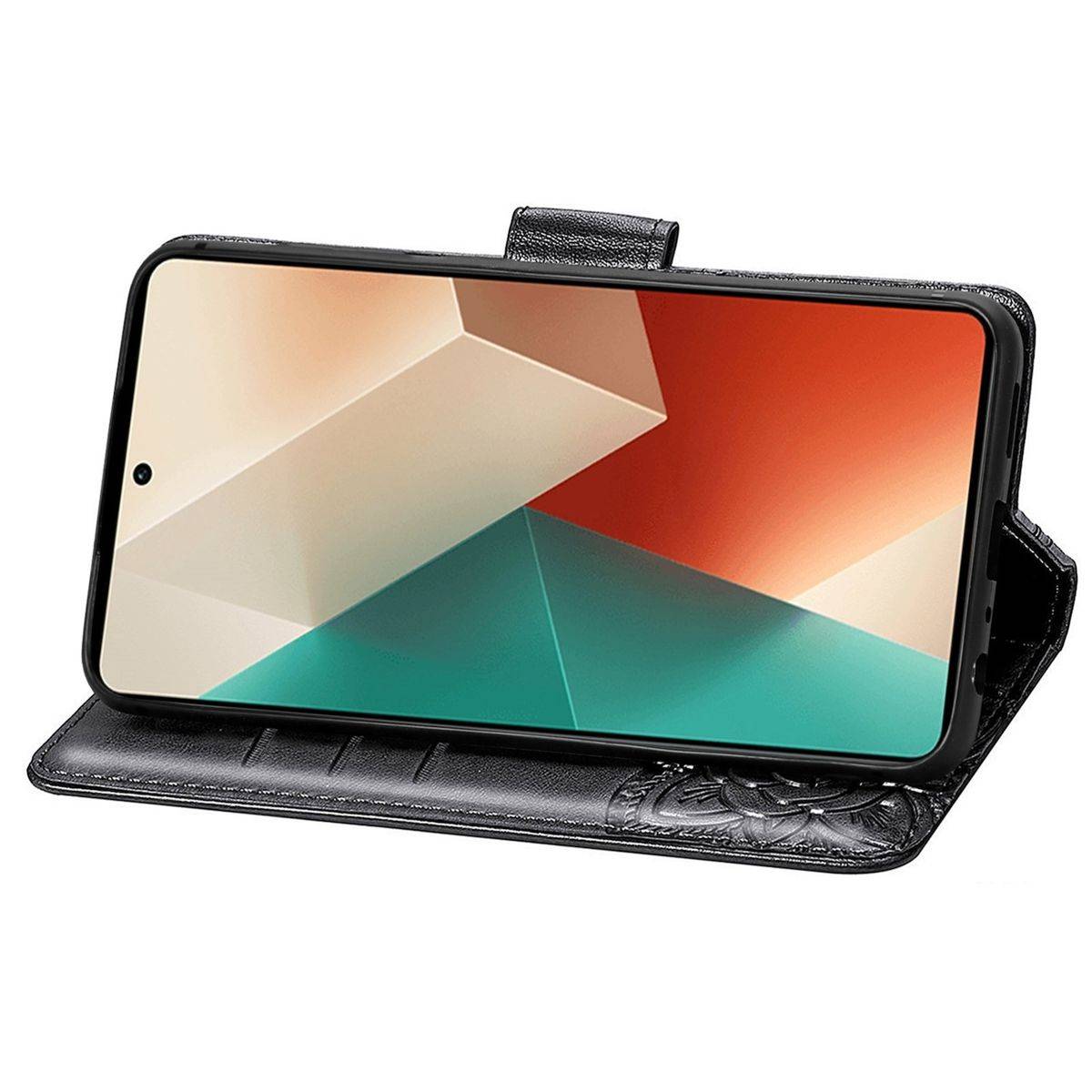 Für Xiaomi Redmi Note 13 Kunstleder Wallet Handy Tasche Schmetterling Design Schutz Hülle Case Cover Etuis Schwarz