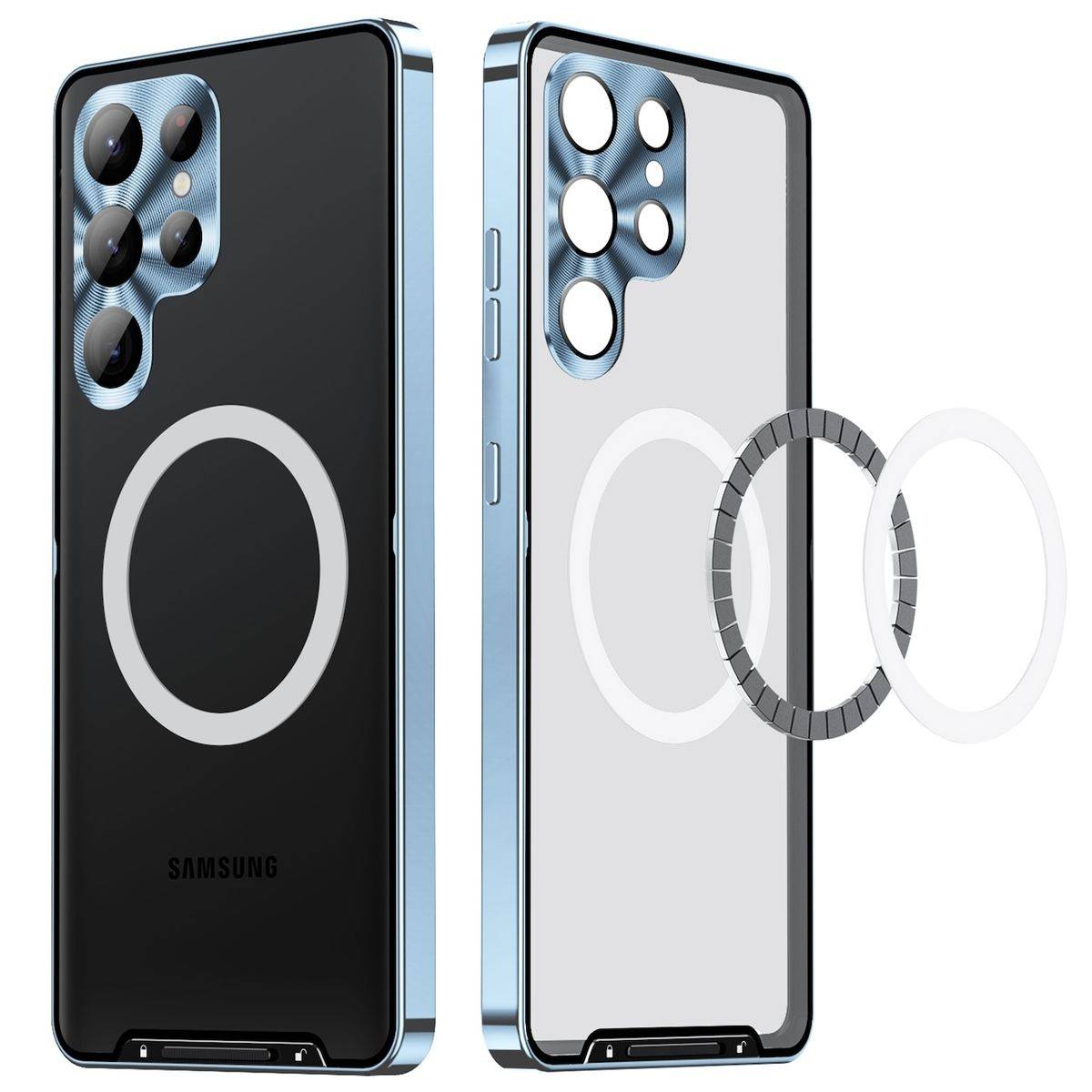 Für Samsung Galaxy S24 Ultra Magsafe Frosted Metall Case Cover Schutz Tasche Blau