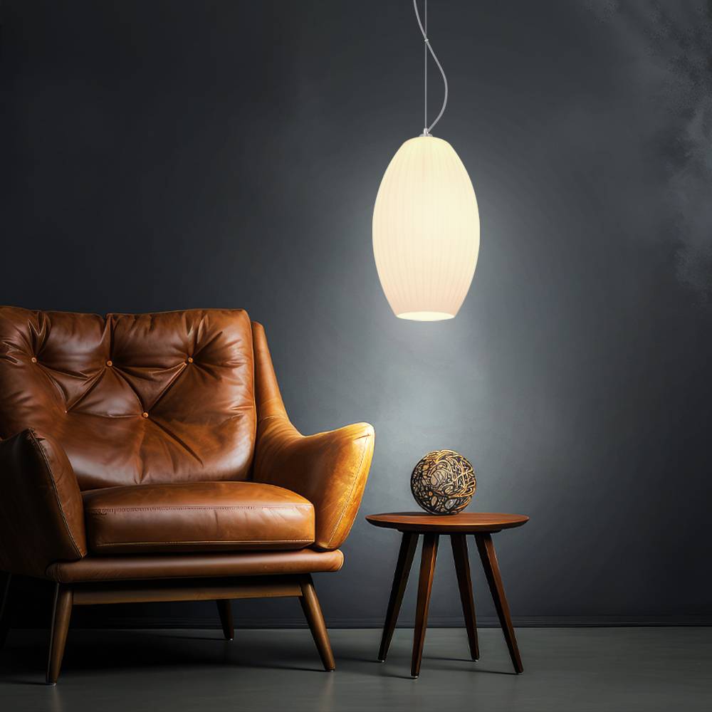 Hängeleuchte Pendellampe Pendelleuchte Schirmleuchte, Fernbedienung dimmbar Memory Funktion, Metall Glas gestreift weiß opal nickel matt, RGB LED