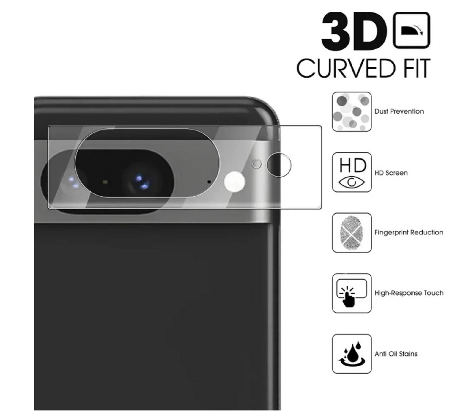 1x Kamera 9H Panzerhartglas für Google Pixel 8 3D KLAR ECHTES TEMPERED Panzerglas Kameraglas Kamerhartglas Kameraschutzglas Schutzglas Schutzfolie