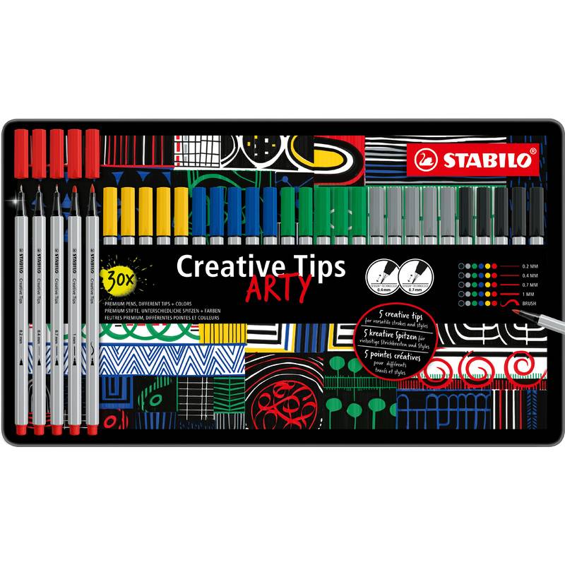 Schreibgeräteset Multi-Liner Creative Tips Metalletui 30 Stück/6 Farben ARTY