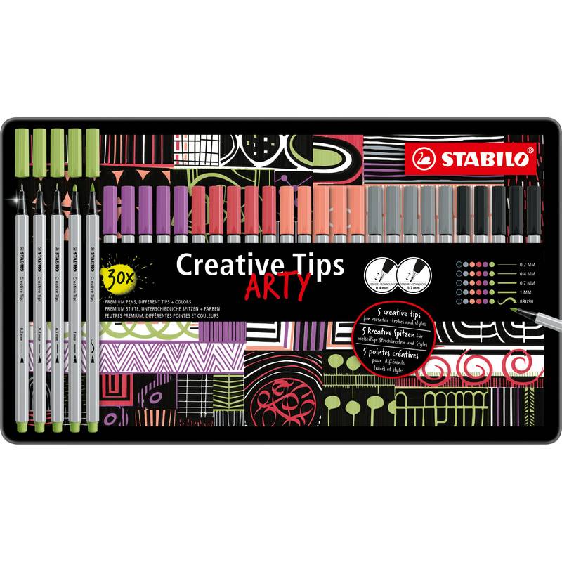 Schreibgeräteset Multi-Liner Creative Tips Metalletui 30 Stück/6 Farben ARTY
