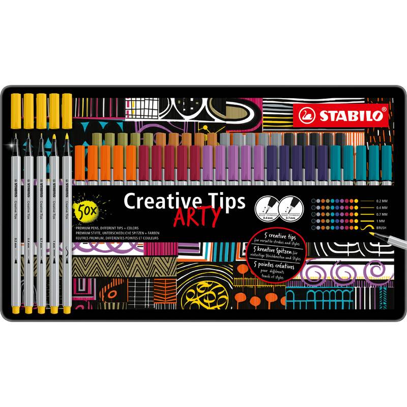 Schreibgeräteset Multi-Liner Creative Tips Metalletui 50 Stück/10 Farben ARTY