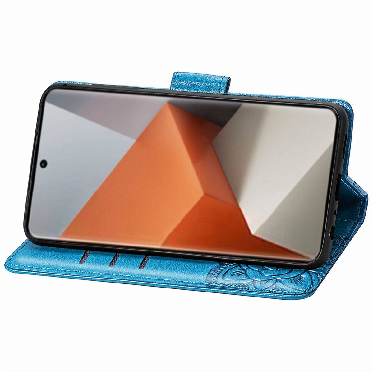 Für Xiaomi Redmi Note 13 Pro Plus Kunstleder Wallet Handy Tasche Schmetterling Design Schutz Hülle Blau