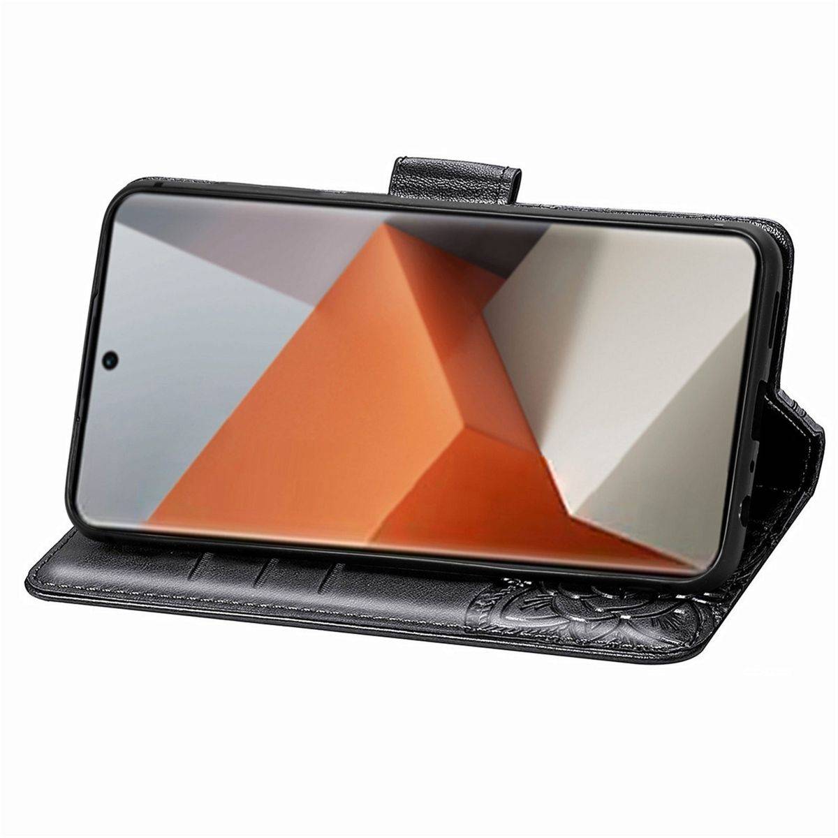 Für Xiaomi Redmi Note 13 Pro Plus Kunstleder Wallet Handy Tasche Schmetterling Design Schutz Hülle Schwarz