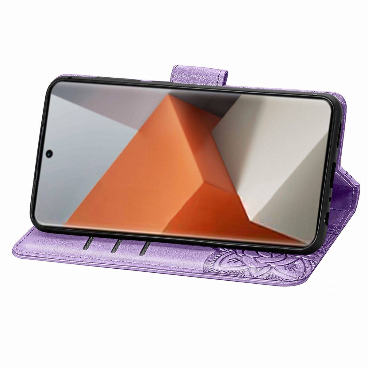 Für Xiaomi Redmi Note 13 Pro Plus Kunstleder Wallet Handy Tasche Schmetterling Design Schutz Hülle Hell-Lila